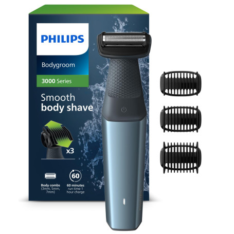 Philips Bodygroom Series 3000, tondeuse corps et entrejambe étanche, rasage de près confortable, pour toutes les zones du corps,