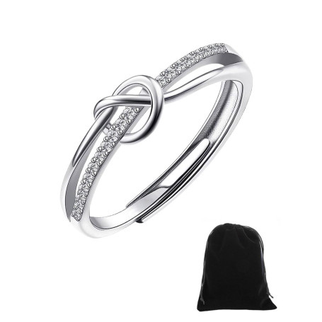 KGDUYC Bague Argent 925, Amour Noeud Bague Réglable, Bague Femme avec Zircone Cubique, Bague de Fiançailles ou de Promesse en Ar