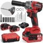 Sundpey Cle a Choc Sans Fil Brushless 650Nm, 21V Boulonneuse à Choc 2 en 1 avec 2x 4.0 Ah Batteries avec 6 Douilles & 9 Forets &