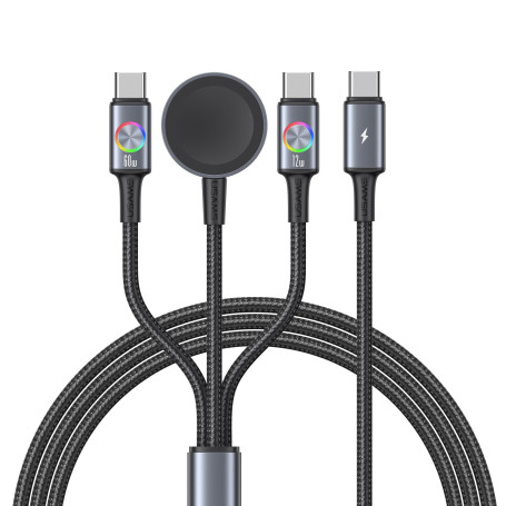 Pluggify Cable Multi Chargeur USB C 3 en 1 60 W Câble USB C 1,2 m avec 2 USB C (60 W/12 W)/ 1 Multi Câble de Charge Rapide pour 