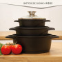 briebe Batterie de Cuisine Induction 6 Pièces, Ensemble de 3 Casseroles en Fonte d'Aluminium, Antiadhésive ILAG GRANITEC sans PF