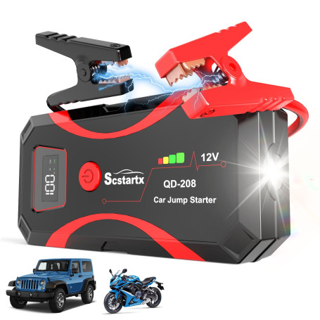 Démarreur de Saut de Batterie de Voiture, Batterie de Puissance Portable 2000A Peak Jump Box pour Moto jusqu'à 8L gaz et 6L Dies