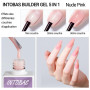 INTOBAS 15ml Builder Gel 5 en 1, Gel de Construction Ongle, Gel Pose Americain, Gummy Base et Structure Avec 100Pcs Chablon Ongl