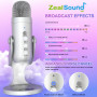 ZealSound Microphone USB, Micro podcast à Condensateur pour Téléphone PC Ordinateur PS5, avec Muet/Echo et Prise Moniteur, pour 