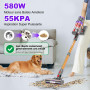 coovy SU7 Aspirateur Balai sans Fil 580W/55Kpa/75Mins, Aspirateur sans Fil Puissant, Chargement Mural, Écrans Tactiles LED, 1,3L