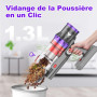 coovy SU7 Aspirateur Balai sans Fil 580W/55Kpa/75Mins, Aspirateur sans Fil Puissant, Chargement Mural, Écrans Tactiles LED, 1,3L