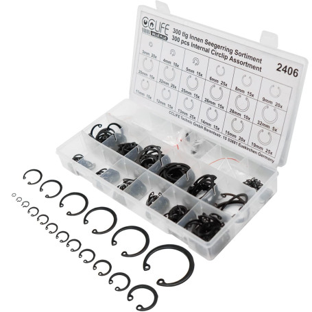 CCLIFE 300pcs C-clips Anneau de Retenue, 18 tailles, Ø 3-32mm, Anneaux Circlips Anneaux pour atelier et les bricoleurs