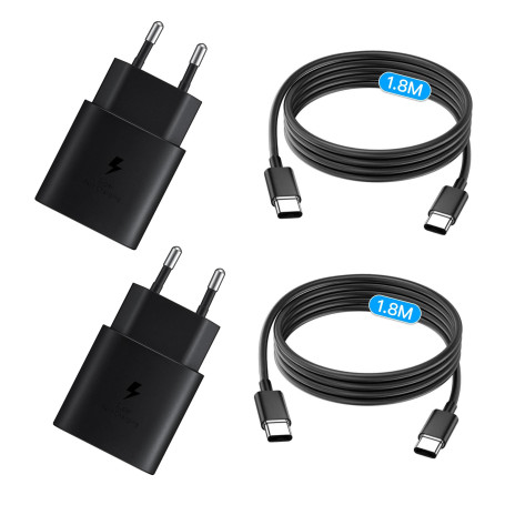 25W Chargeur USB C Secteur Charge Rapide pour Samsung Galaxy S25/S24/S23/S22/S21 Ultra/S20/S20+/Note 20/10/9/8/A73/A53/A52/S10/S