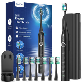 Brosse À Dent Électrique Soniques Adulte avec 8 Têtes - Brosse A Dent Sonique Adulte avec Étui de Voyage, 5 Modes, Étanche IPX7,