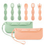 PandaEar Lot de 6 Cuillères et Fourchettes en Silicone pour Bébé avec 2 Sacs de Rangement pour Couverts, Set d'Utensiles d'Auto-