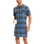 Chemise de Nuit Homme Pyjama Manches Courtes Hauts de Pyjama Homme Tee-Shirt Long Col Rond avec Boutons Vêtements d'Intérieur T-