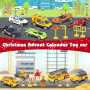 POWZOO Calendrier de l'Avent 2025, 31 Pièces avec 16 Voitures (4 Police,6 Sportives,6 Routières),14 Panneaux de Signalisation,1 