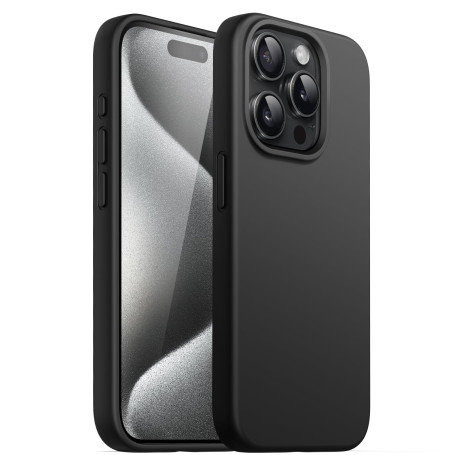 JETech Coque Silicone pour iPhone 15 Pro 6,1 Pouces, Protection Complète du Corps au Toucher Soyeux, Étui Housse Anti-Chocs (Noi