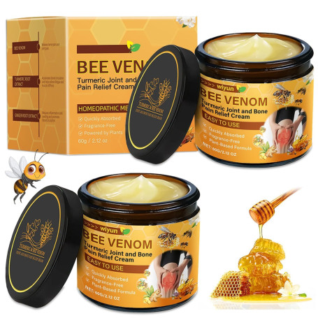 2 PCS Crème pour les Articulations au Venin d'abeille et au Curcuma,Bee Venom Treatment Cream pour le cou, la taille, le dos, le