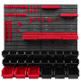 Systeme de rangement mural de garage 78 x 78 cm, 26 boites de rangement bacs a bec rouges noir, etagere outils, tableaux murales
