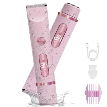 XkuiHF 2 in 1 Rasoir Electrique Femme, Tondeuse Femme Intime, IPX7 Étanche Rasoir Femme, utilisation humide et sèche pour le vis