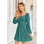 Imily Bela Robe de soirée pour femme - Col carré - Mini robe en maille - Taille haute - Plissée - Manches longues - Invité de ma