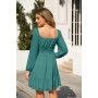 Imily Bela Robe de soirée pour femme - Col carré - Mini robe en maille - Taille haute - Plissée - Manches longues - Invité de ma