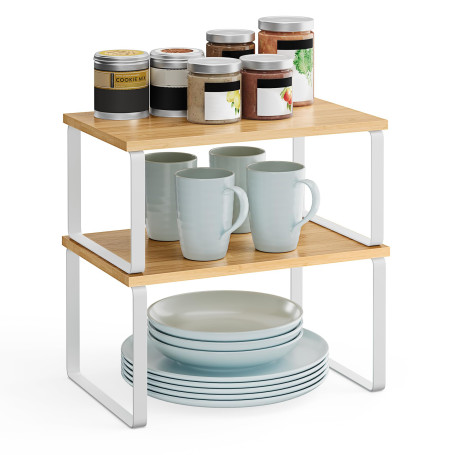 SONGMICS Étagère à Épices, Lot de 2, Organisateur de Placard, Étagère de Rangement de Cuisine Extensible, Porte-épices Empilable