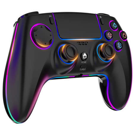 MYSTILUCK Manette Sans Fil pour PS-4/PS-3/Pro/PC/MAC/iOS/Android/Steam Deck, Gamepad avec éclairage RGB 7 Couleur/Joystick Effec