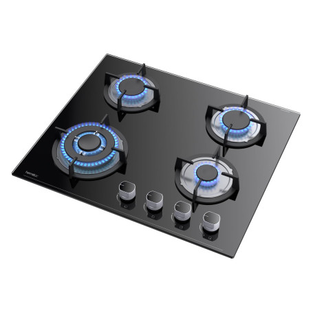 Hermitlux Plaque de Cuisson Gaz 4 Feux, Plaque Gaz 60cm 4 Feux, Encastrable, Convertible NG/LPG, avec Sécurité Thermocouple, 780