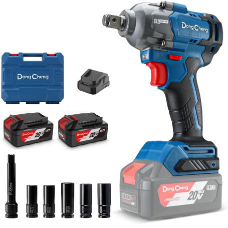Clé à choc sans fil Dong Cheng 20V sans balais, couple élevé 698 Nm, 2200 tr/min, 4 modes, clé à choc 1/2 pouce avec boîte de ra