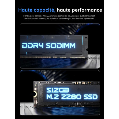 Ordinateur Portable ACEMAGIC AX18 - Écran 18,5" Full HD - 16 Go RAM, 512 Go SSD - Processeur N150 - Léger - 12