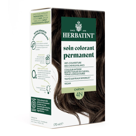 Herbatint Soin Colorant Permanent pour Cheveux 4N Châtain - 170 ml | Sans Ammoniaque, 100% Couverture des Cheveux Blancs | Testé