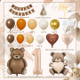 Anniversaire 1 An Decoration Garcon, Ballon Joyeux Anniversaire avec Ballons Marron Bohème, Bannière Happy Birthday, Ballons Ann