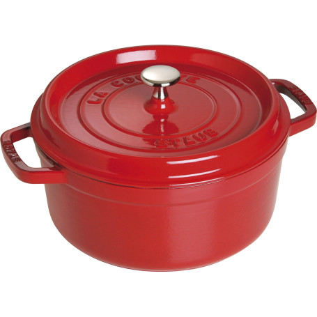 STAUB Cocotte en Fonte Émaillée avec Couvercle, Tous feux dont induction, 4 personnes, Ronde, 24 cm, 3,80 L, 5 kg, Cerise