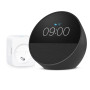 Echo Spot | Noir + WiZ Prise Connectée, Fonctionne avec Alexa - Kit de démarrage Maison connectée