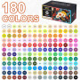 NICETY 180 Couleurs Feutres Acryliques – Marqueurs Pinceaux pour Peinture sur Pierre, Bois, Verre, Céramique – Pointe Pinceau 1-