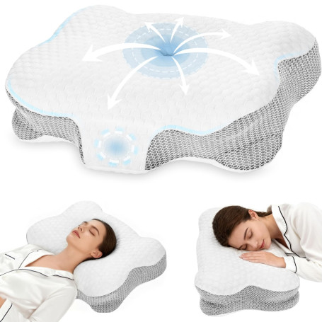 Dozion Oreiller Ergonomique Cervical pour Dormir - Oreiller Orthopédique en Mémoire de Forme, Soutien de la Nuque Latéral et Dor