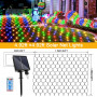 LED Solaire Guirlande Lumineuse, 1.5x1.5M Guirlande Lumineuse Filet, 96 LEDs 8 Modes Étanche Extérieure Maille Lumineuse avec Té