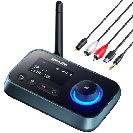 SOOMFON Émetteur Récepteur Bluetooth 5.0, 3 en 1 Adaptateur Audio Double Connexion, Recepteur Transmetteur Bluetooth AUX/RCA/Opt