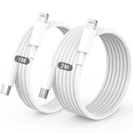 Cable iPhone USB C, Cable USB C vers Lightning 1M+2M, MFi Certifié Câble iPhone USBC Chargeur Rapide Fil pour Apple iPhone 14 13