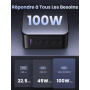 UGREEN Nexode 100W 5 Ports Chargeur USB C Rapide Tech GaNInfinity Prise Secteur Compatible avec iPhone 17 Pro Max Air 16 Plus 15