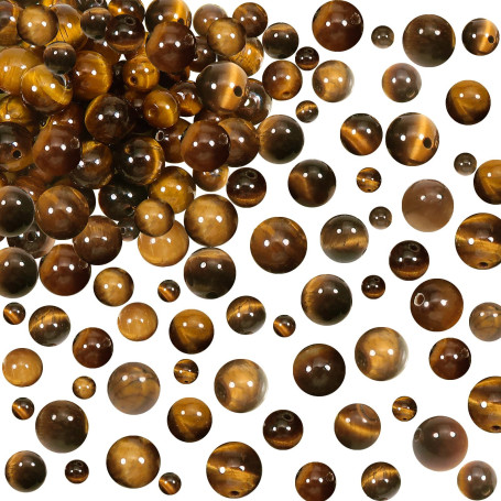 TOAOB 100pcs Perles Pierre Naturelles 4mm à 8mm Oeil de Tigr Perles Rondes en Vrac de Pierres Précieuses Gemme Énergie Guérison 