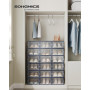 SONGMICS Boîtes à Chaussures, Lot de 18, Rangement Chaussures, Pliable, pour Pointure Jusqu’à 44, Transparent et Bleu Carbone LS