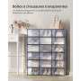 SONGMICS Boîtes à Chaussures, Lot de 18, Rangement Chaussures, Pliable, pour Pointure Jusqu’à 44, Transparent et Bleu Carbone LS