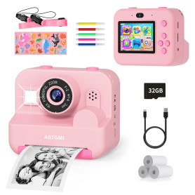 ASTGMI Appareil Photo Enfant, Appareil Photo Instantané 2.4" Écran avec Papier d'impression et Carte 32GB, Mode Video et Selfie,