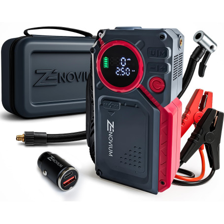 ZENOVIUM Booster Batterie Voiture avec gonfleur 2500A–18000mA–Marque française–Chargeur Batterie Voiture 12V-Démarreur Puissant 