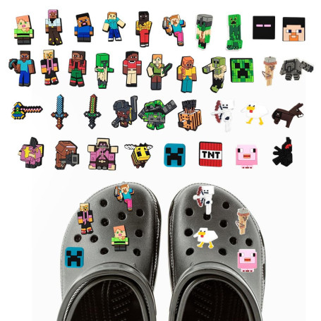 Minnecrafft Charmes de Chaussure, 37PCS Minnecrafft Ornements Chaussures PVC Chaussure Charms Accessoires Décorations de Chaussu