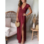 QUNERY Robe Longue Femme Ete Robe de Plage Manches Courtes Robe D'été Casual col en V Taille Haute Robe Cocktail Demoiselle d'ho