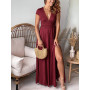QUNERY Robe Longue Femme Ete Robe de Plage Manches Courtes Robe D'été Casual col en V Taille Haute Robe Cocktail Demoiselle d'ho