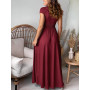 QUNERY Robe Longue Femme Ete Robe de Plage Manches Courtes Robe D'été Casual col en V Taille Haute Robe Cocktail Demoiselle d'ho