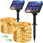 Lot de 2 Guirlande Solaire Exterieur, Totale 16m 160LED Lumineuse Étanche, 8 Modes Décoration pour Jardin Terrasse Cour Noël Mar