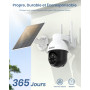 aosu Caméra de Surveillance extérieure avec Panneau Solaire, PTZ, Suivi Automatique des Personnes, Vision Nocturne 2K, Alarme Lu