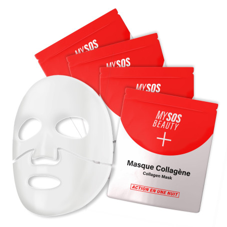 Pack de 4 Masques Bio-Collagène My SOS Beauty - 4 x 40g Masques Visage au Collagène Marin & Acide Hyaluronique - Hydratation Int