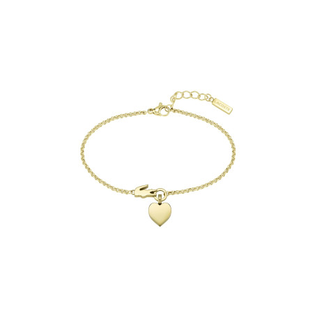 Lacoste Bracelet en Chaîne pour Femme Collection LOVE MY CROC en Acier Inoxydable (Doré ou Argenté) avec Breloques Cœur et Croco